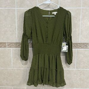 Chelsea & Violet Girls Olive Green Dot Dress